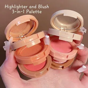Palette trois-en-un avec enlumineur et fard à joues pour un contouring naturel éclatant