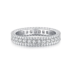 S925 sterling silver beaded ring with sparkling round zircon in an eternity design