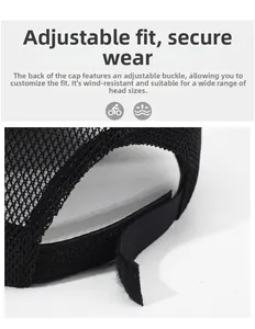 Detail of adjustable strap buckle on breathable mesh sun hat for custom fit