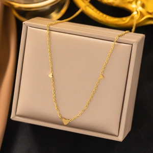 Minimalist Stainless Steel Heart Necklace For Women Gold Silver Plated Elegant Tiny Triple Heart Pendant Clasp Choker Jewelry Gift