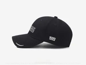 Side view of black baseball cap with white 1978 embroidery and retro stitched curved brim