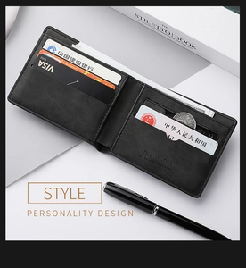 Detailed interior of black leather bifold wallet with card slots and zipper pocket