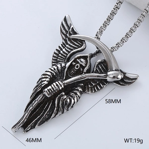 Gothic stainless steel reaper pendant with angel wings measuring 58mm by 46mm for men