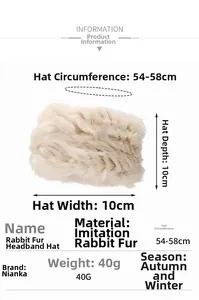 Maattabel voor hoofdband van imitatiekonijnenbont met omtrek 54-58cm en een diepte van 10cm