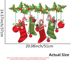 Detailed size chart showing Christmas wall stickers dimensions 51cm by 37cm with holly leaves