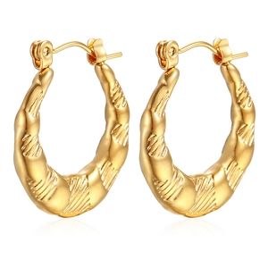 Orecchini a cerchio chic in acciaio inossidabile placcato oro 18K con texture a bambù