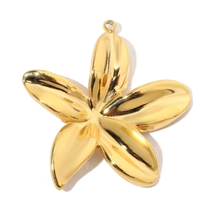 Macro shot of gold stainless steel five-petal flower pendant with high-polish finish
