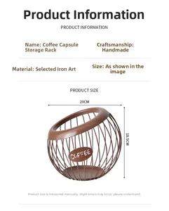 Brown iron coffee capsule holder with 20x18.5cm dimensions and metal COFFEE plaque
