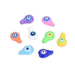 Set of 8 colorful evil eye resin beads in teardrop shape for DIY jewelry making