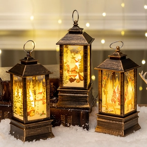 Vintage Christmas LED Lantern Bronzed Decorative Storm Night Light With Hanging Ring For Holiday Home Decor Party