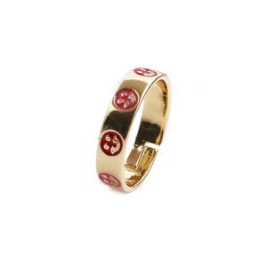 Minimalist Open Ring Copper Gold Plated Red Enamel Smiley Face Expression Adjustable Fashion Jewelry Women Men
