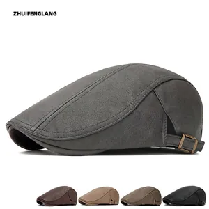 Men's leather flat cap in multiple colors with adjustable buckle for autumn and winter
