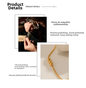 Detail of 18K gold plated stainless steel bead chain with vacuum plating texture