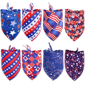 Set of 8 USA Independence Day pet bandanas with patriotic star and stripe patterns