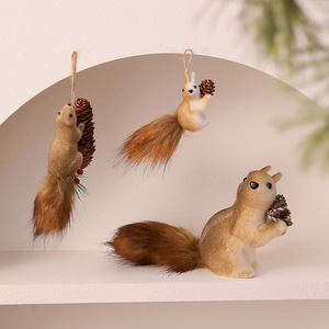 Three festive foam squirrels with pinecone accents for Christmas tree or desk decoration