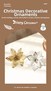 Close-up of gold and silver glitter Christmas flowers for holiday wreath decoration