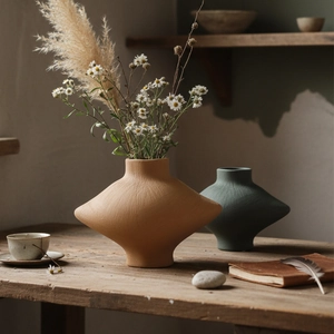 Vases géométriques créatifs en céramique à texture brossée pour décoration intérieure