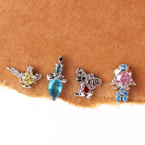 Colorful zircon cartoon animal earring set with silver metal pendants for women