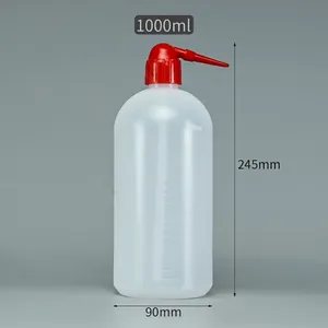 Macro detail of a 1000ml plastic squeeze bottle showing clear measurement scales