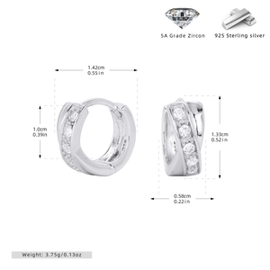 Detailed dimensions of S925 sterling silver hoop earrings with micro-set cubic zirconia