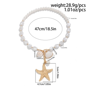 Detailed view of beaded beach necklace with shell charms and size measurement markings