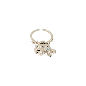 Polished silver horse-shaped open ring with light blue dots and cute cartoon design