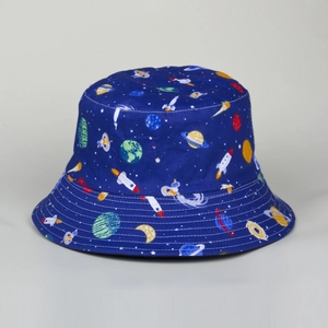 Chapeau Bob Réversible Coton Femmes Enfants Imprimé Espace Fusée Protection Solaire Pliable Marine
