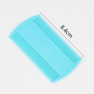 Detailed view of the 8.4cm double-sided fine-tooth flea comb in sky blue plastic