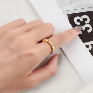 Chic gold heart-link open ring featuring irregular textured design for women
