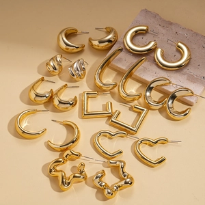 20-piece gold geometric stud earring set featuring heart, square and C-shape designs