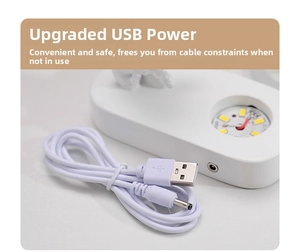 Dettaglio della base LED USB bianca con pannello luminoso circolare e cavo di alimentazione