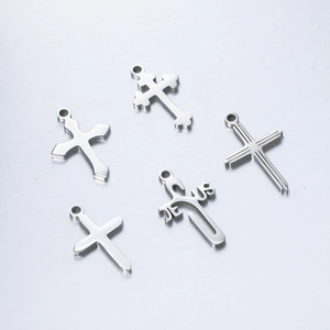 Mirror Polished Stainless Steel Cross Pendants Jesus Letter Geometric Charms For DIY Necklace Bracelet Jewelry Making