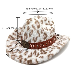 Leopard print wool felt cowboy hat with bull head buckle and leather band detail