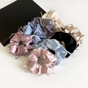 Elegant Satin Scrunchie Large Hair Tie With Ribbon Bows French Ballet Style Elastic Hair Band For Women Girls