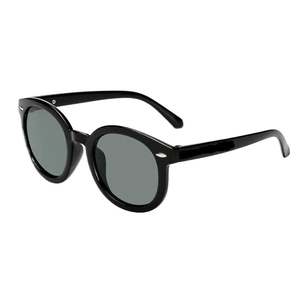 Classic round frame kids sunglasses in glossy black with UV protection and grey lenses