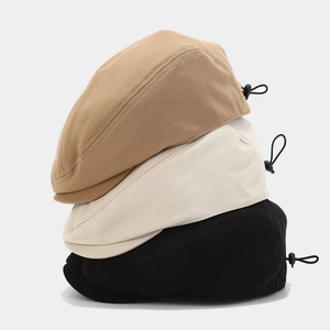 Retro Cotton Flat Cap Solid Color Adjustable Drawstring Forward Hat Japanese Style Beret For Women Men