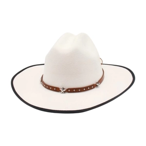 Chapeau De Cowboy Western Vintage Bord Large Feutre Avec Bande En Cuir Rivets Étoiles Style Rétro