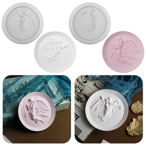 Angel Relief Silicone Mold Round Tray Plate DIY Resin Casting Plaster Candle Handmade Cupid Decor Craft