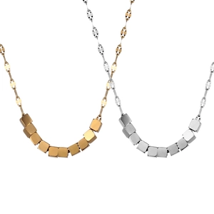 Minimalist Titanium Steel Geometric Square Block Pendant Necklace For Women Gold Silver Plated Clavicle Chain Jewelry Gift
