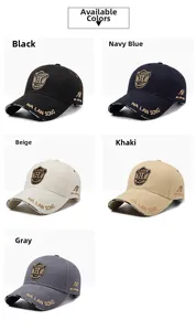 Detail view of five baseball cap colors with 3D embroidery on durable cotton twill fabric