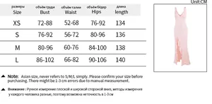 Detailed size chart for the V-neck ruffled slit dress including XS to L measurements