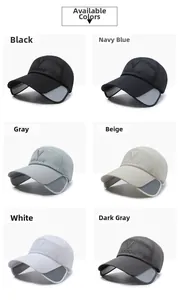 Detail of breathable mesh sun cap featuring retractable side brims and VOGUE embroidery