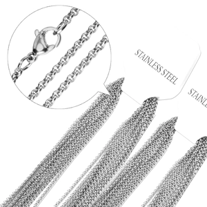 Set of 10 silver 2mm stainless steel cable chains with lobster clasps on white cards