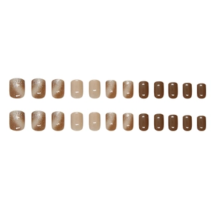 Brown smudge cat eye glitter short square fake nails set of 24 pieces for women