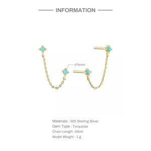 Detailed view of 925 sterling silver turquoise tassel earrings with dimensions and specs