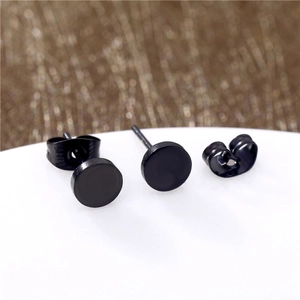 Minimalist black matte stainless steel stud earrings for men and women with metal backs