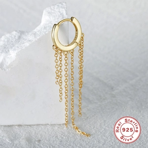 Classic S925 sterling silver tassel drop hoop earring with gold plating on stone