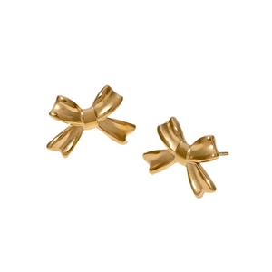 Elegante 18k vergoldete Edelstahl Schleifen Ohrstecker mit poliertem Hochglanz-Finish