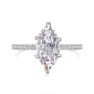 Luxurious S925 sterling silver ring with marquise cut carbon diamond and pave setting