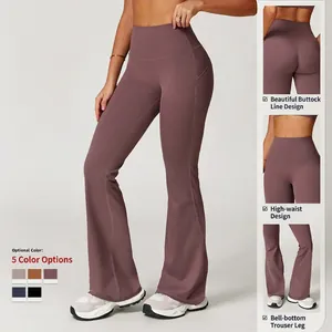 Women's high waist flared yoga pants in dusty purple with tummy control and slim fit design